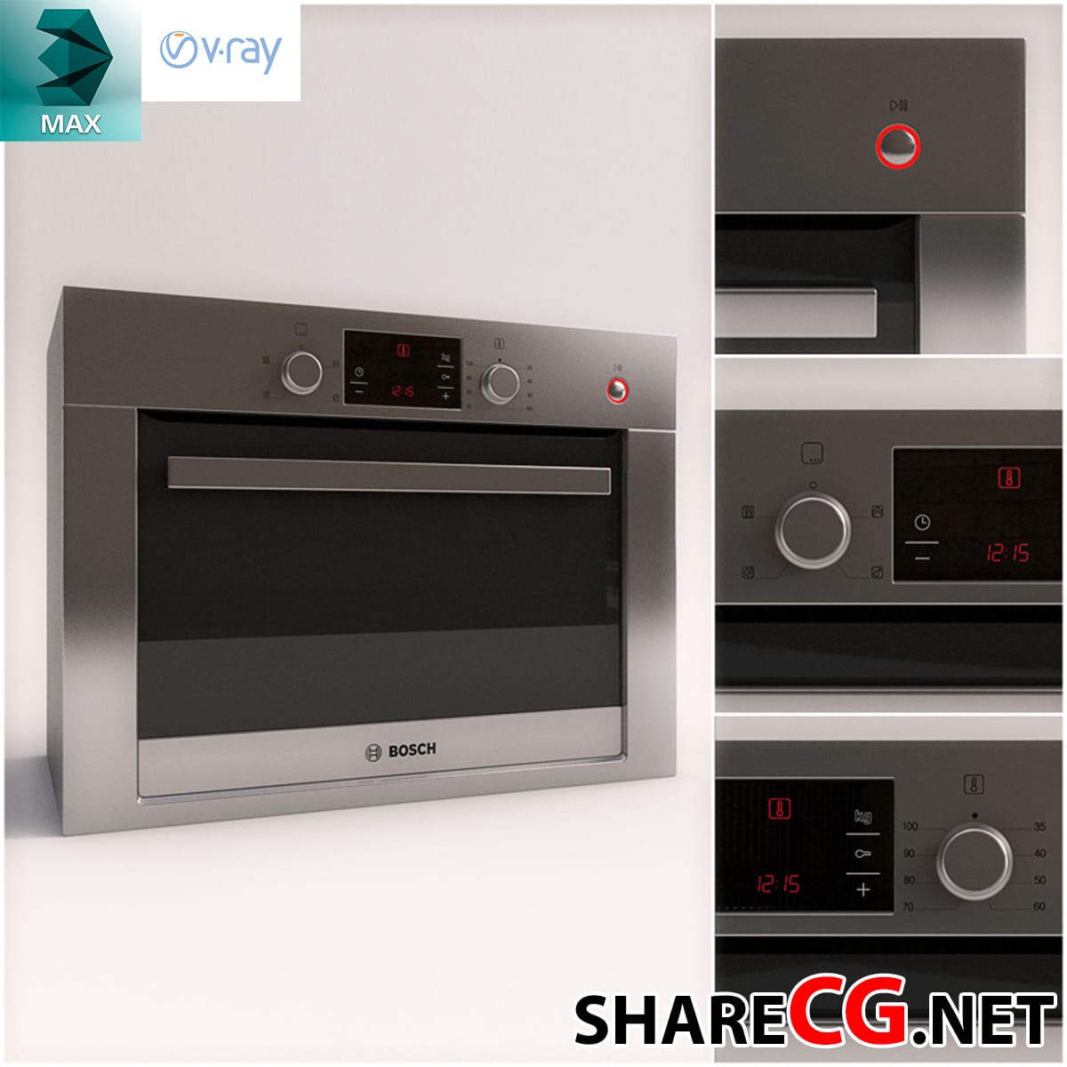 3ds Max modern stainless steel compact built-in oven with digital panel