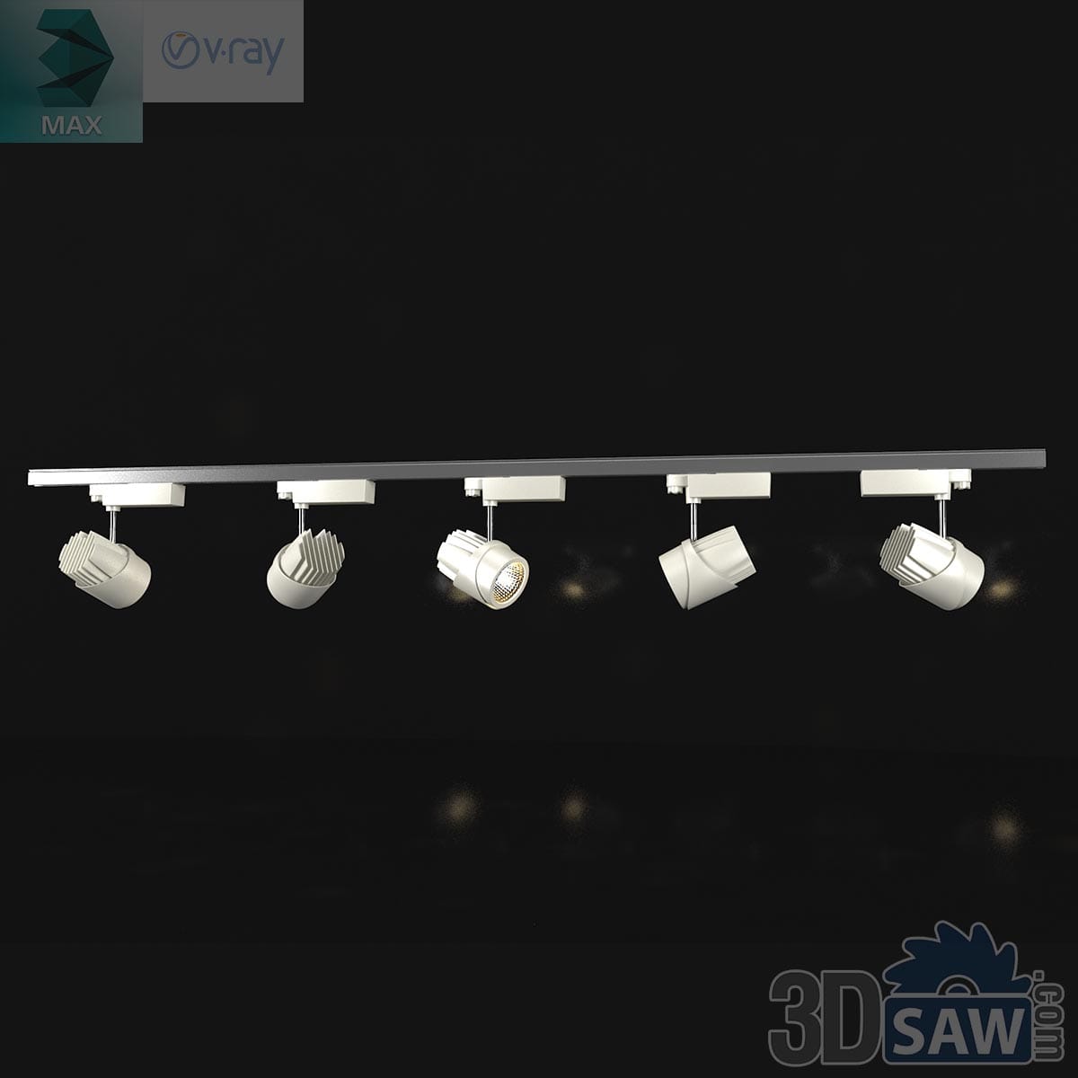 3ds Max modern 5-head adjustable track spotlight lighting set