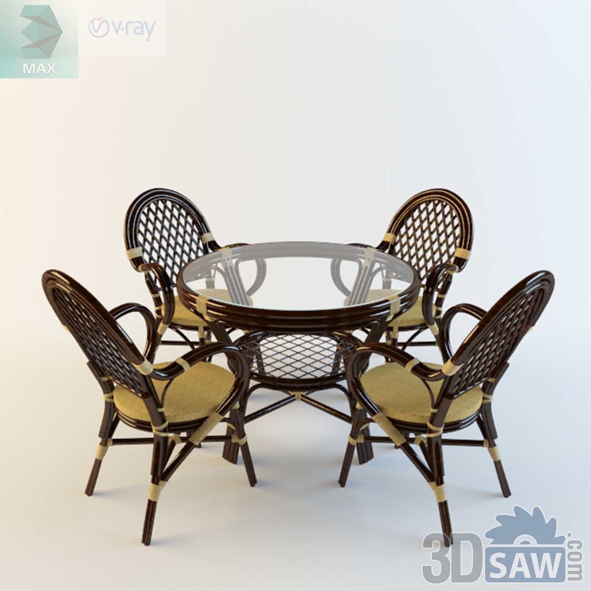 3ds Max rustic rattan bistro dining table and four woven armchairs