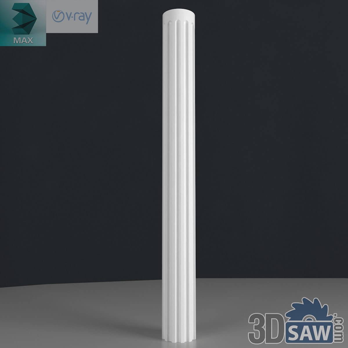 Download 3ds Max Slender Fluted Column Shaft 3D Model 3ds Max classic slender fluted column shaft in white plaster, no capital or base