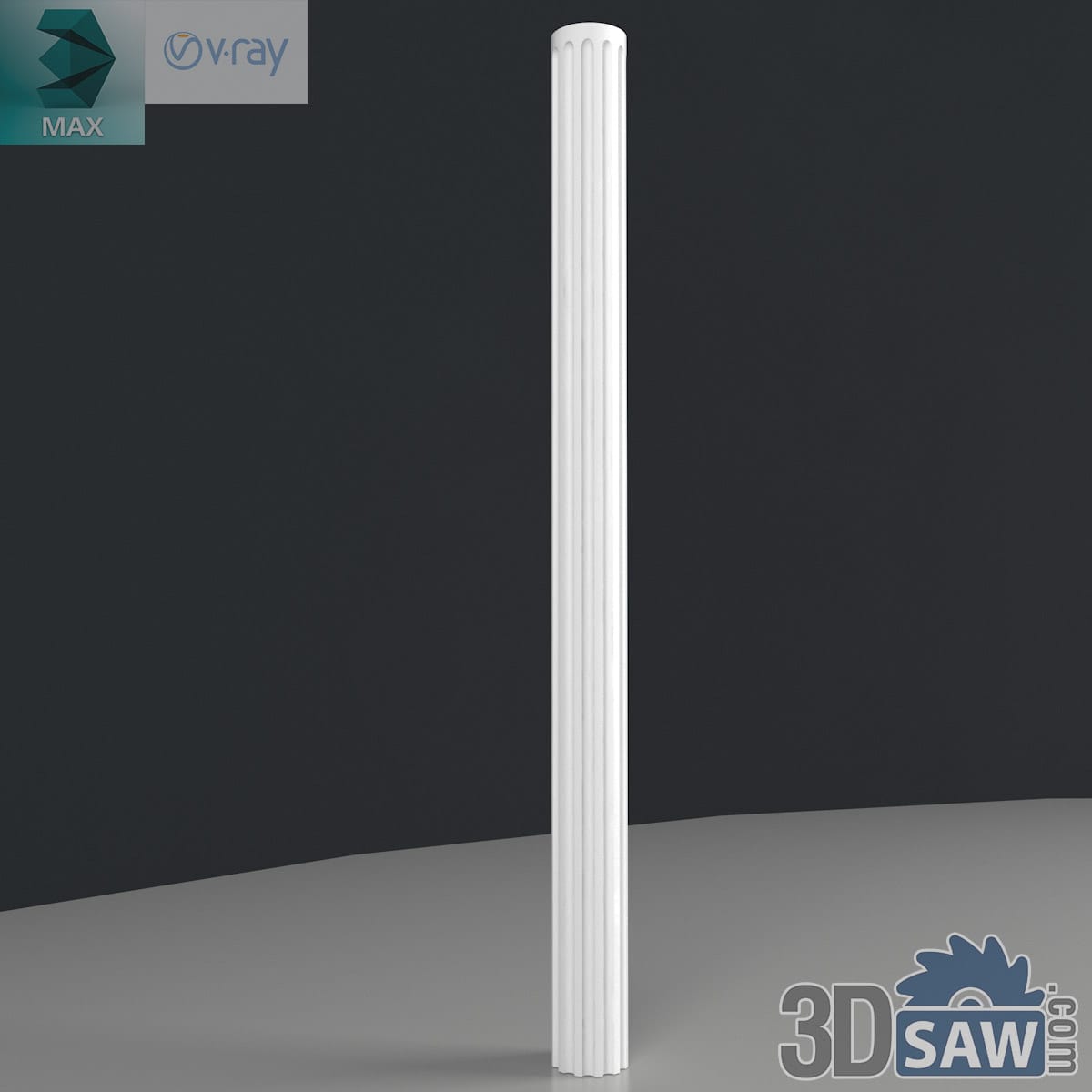 3ds Max classic fluted column shaft with narrow fillets in white plaster, no capital or base